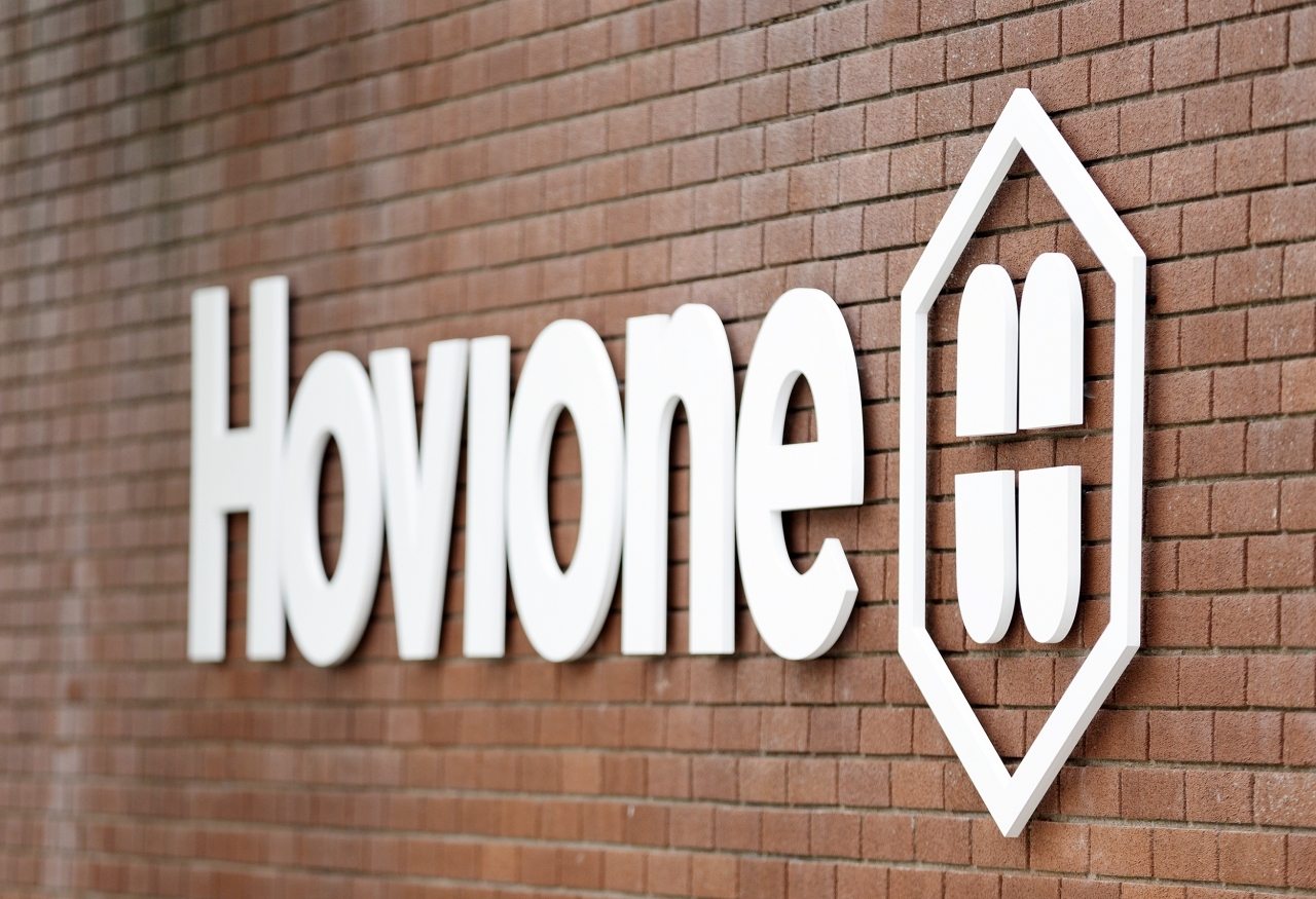hovione logo on a brick wall in Cork Site